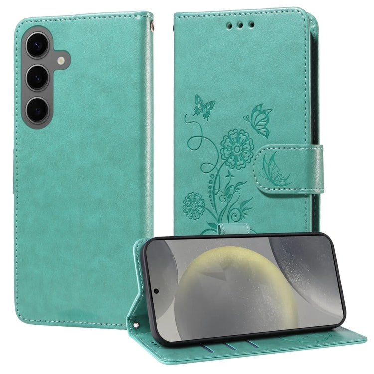 For Samsung Galaxy S25 5G Embossed Butterfly Flowers Leather Phone Case(Green) - free shipping - PMC Jewellery - Order now!