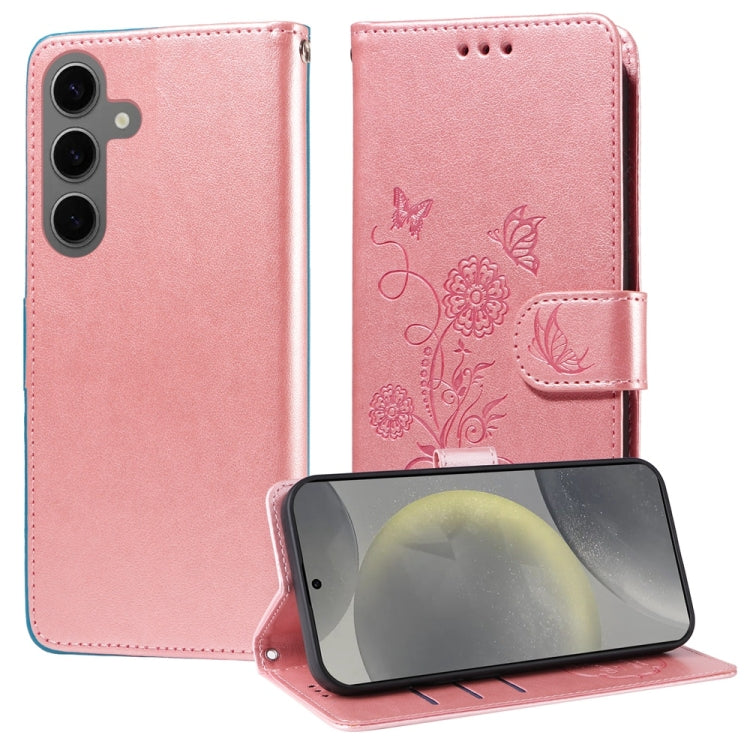 For Samsung Galaxy S25 5G Embossed Butterfly Flowers Leather Phone Case(Rose Gold) - free shipping - PMC Jewellery - Order now!