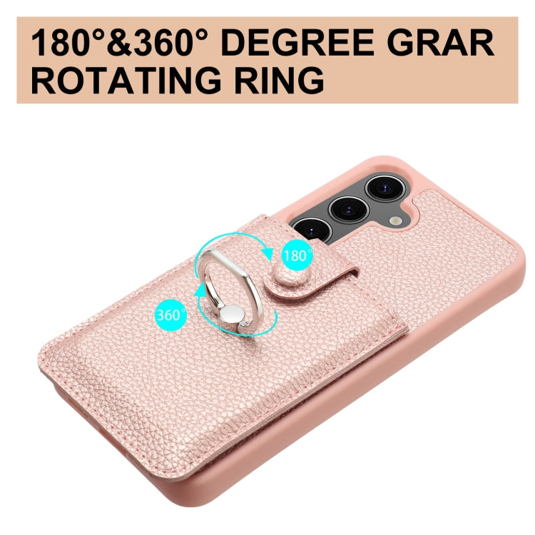 For Samsung Galaxy S25+ 5G Litchi Texture Drawing Card Bag Ring Holder Phone Case(Purple) - Galaxy S25+ 5G Cases by PMC Jewellery | Online Shopping South Africa | PMC Jewellery | Buy Now Pay Later Mobicred