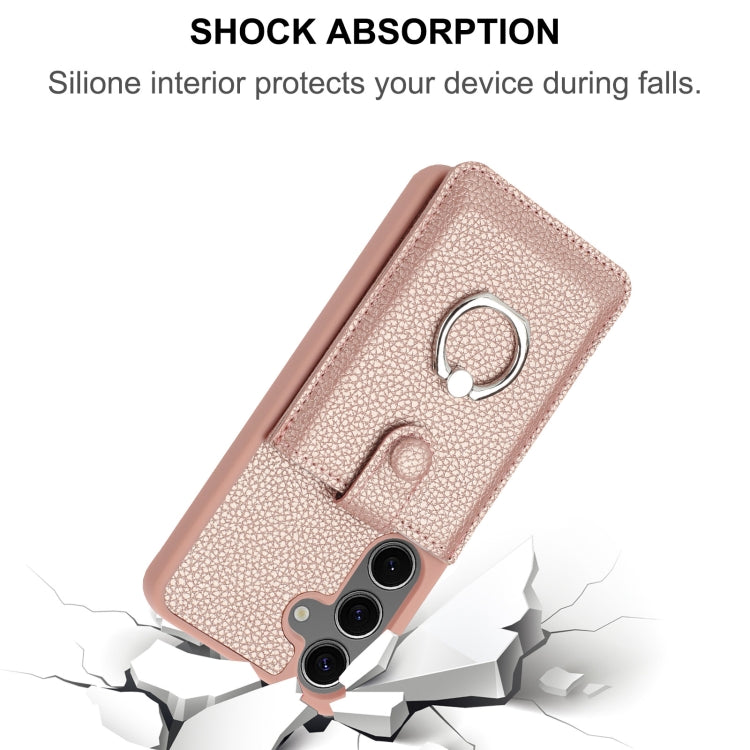 For Samsung Galaxy S25+ 5G Litchi Texture Drawing Card Bag Ring Holder Phone Case(Purple) - Galaxy S25+ 5G Cases by PMC Jewellery | Online Shopping South Africa | PMC Jewellery | Buy Now Pay Later Mobicred