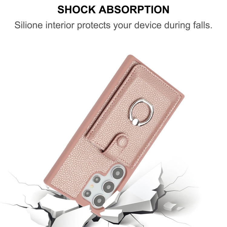 For Samsung Galaxy S25 Ultra 5G Litchi Texture Drawing Card Bag Ring Holder Phone Case(Brown) - Galaxy S25 Ultra 5G Cases by PMC Jewellery | Online Shopping South Africa | PMC Jewellery | Buy Now Pay Later Mobicred