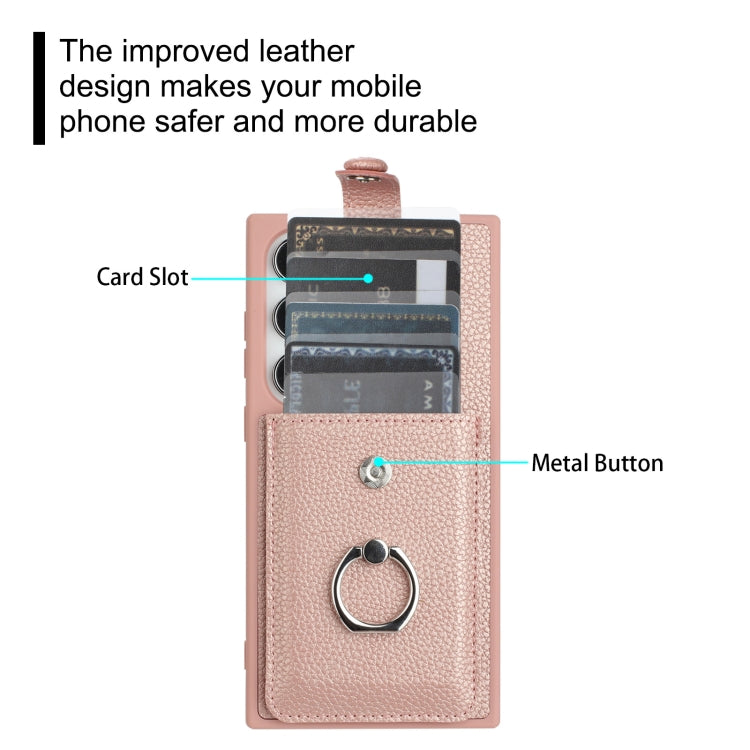 For Samsung Galaxy S25 Ultra 5G Litchi Texture Drawing Card Bag Ring Holder Phone Case(Purple) - Galaxy S25 Ultra 5G Cases by PMC Jewellery | Online Shopping South Africa | PMC Jewellery | Buy Now Pay Later Mobicred
