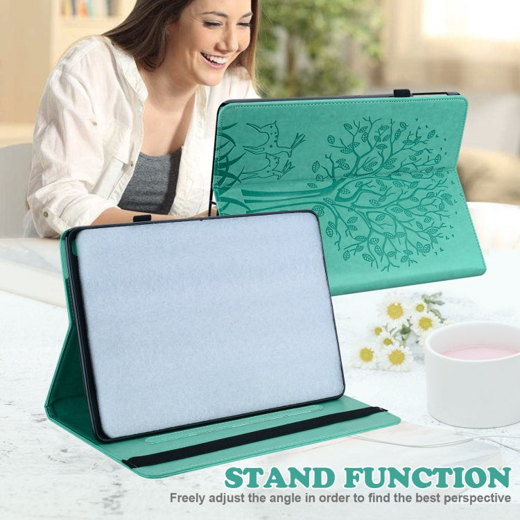 For Honor Pad 8 Tree & Deer Embossed Leather Tablet Case(Green) - Honor by PMC TechLife | Online Shopping South Africa | PMC TechLife | Buy Now Pay Later Mobicred