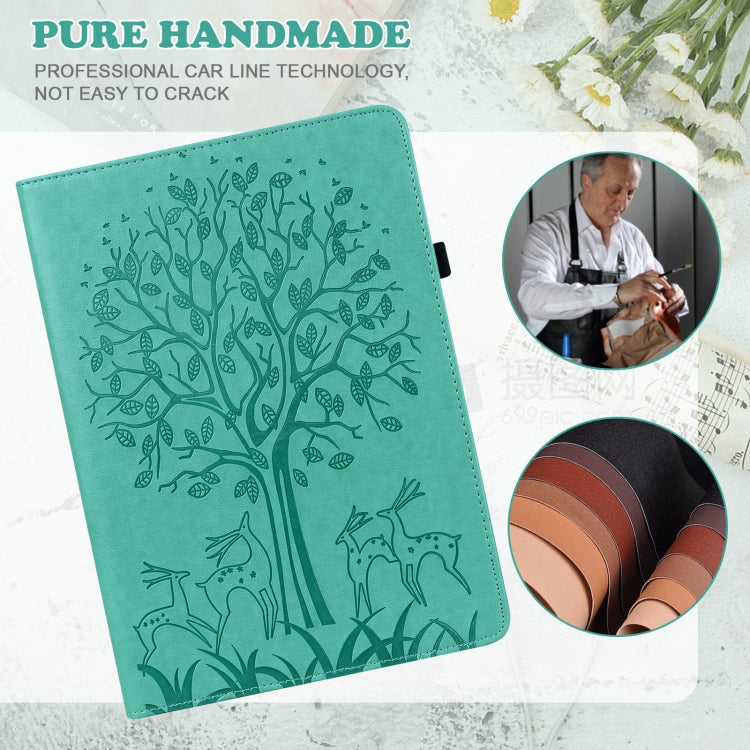 For Honor Pad 8 Tree & Deer Embossed Leather Tablet Case(Green) - Honor by PMC TechLife | Online Shopping South Africa | PMC TechLife | Buy Now Pay Later Mobicred
