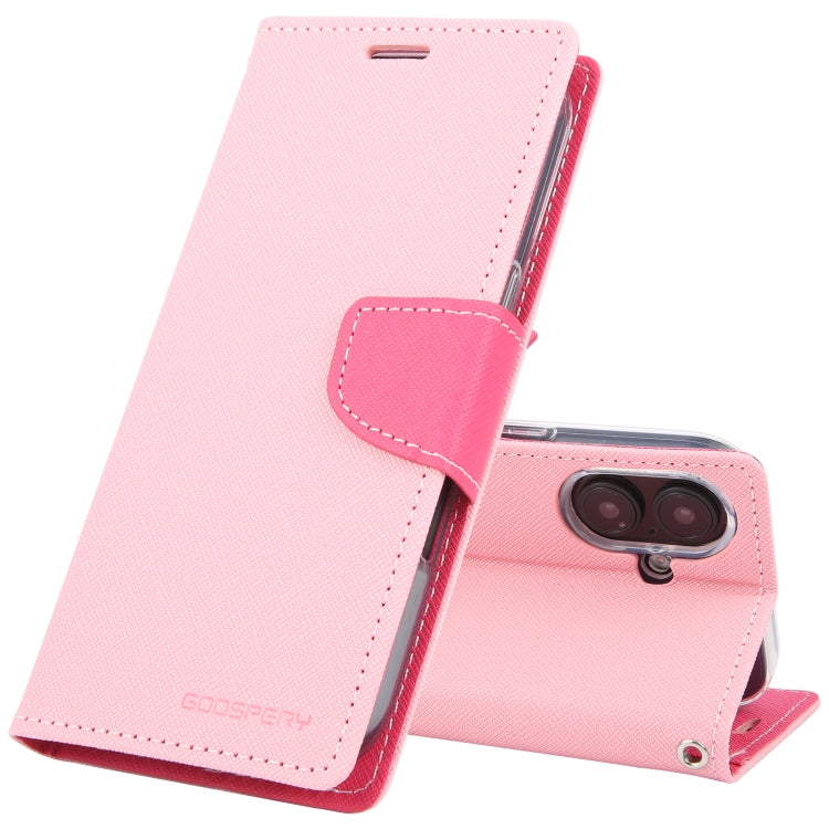For iPhone 16 Plus GOOSPERY FANCY DIARY Cross Texture Leather Phone Case(Pink) - free shipping - PMC Jewellery - Order now!
