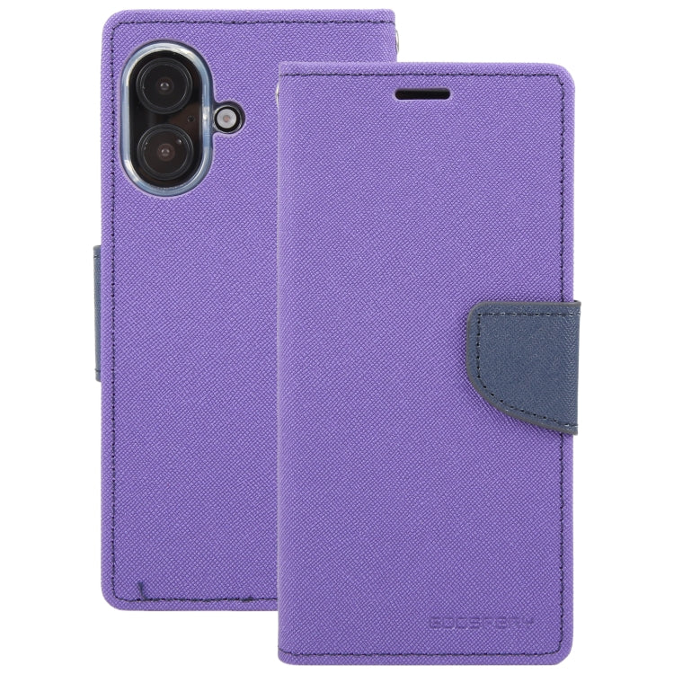 For iPhone 16 Plus GOOSPERY FANCY DIARY Cross Texture Leather Phone Case(Purple) - free shipping - PMC Jewellery - Order now!