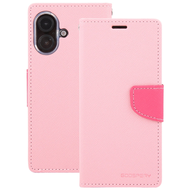 For iPhone 16 GOOSPERY FANCY DIARY Cross Texture Leather Phone Case(Pink) - free shipping - PMC Jewellery - Order now!