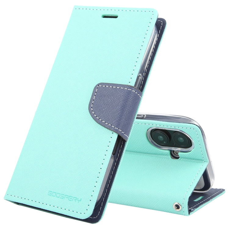 For iPhone 16 GOOSPERY FANCY DIARY Cross Texture Leather Phone Case(Mint Green) - free shipping - PMC Jewellery - Order now!