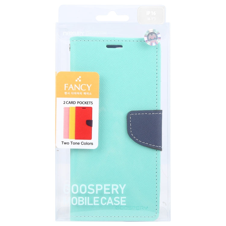 For iPhone 16 GOOSPERY FANCY DIARY Cross Texture Leather Phone Case(Mint Green) - free shipping - PMC Jewellery - Order now!