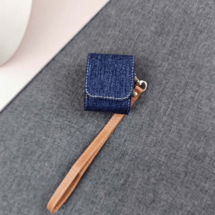 For AirPods 1 / 2 Cowboy Fabric Texture PU Headset Protective Bag(Dark Blue) - For AirPods 1/2 by PMC Jewellery | Online Shopping South Africa | PMC Jewellery | Buy Now Pay Later Mobicred