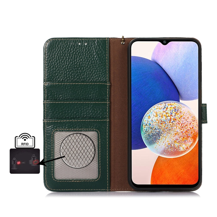 For Motorola Moto G75 5G Genuine Leather Litchi Texture RFID Leather Phone Case(Green) - Motorola Cases by PMC TechLife | Online Shopping South Africa | PMC TechLife | Buy Now Pay Later Mobicred