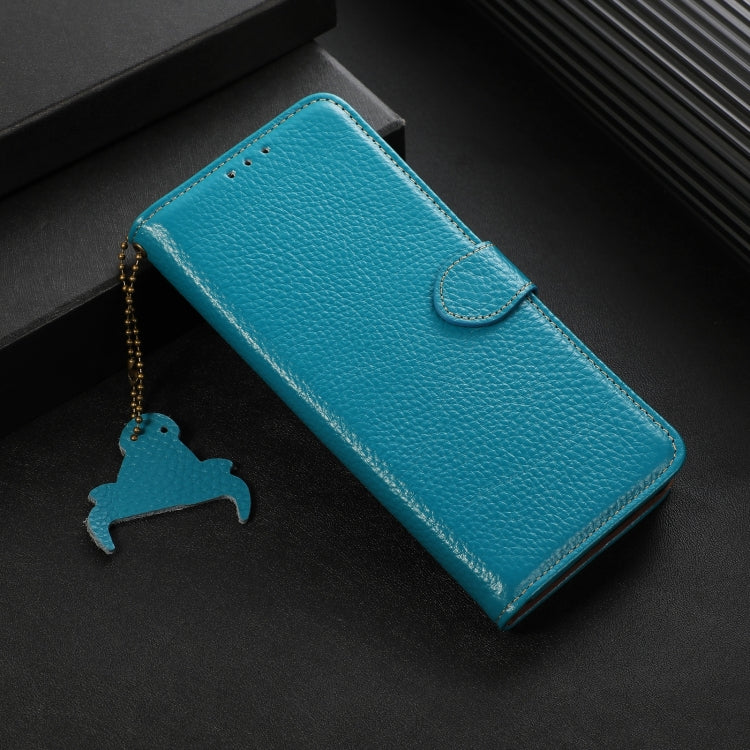 For Motorola Moto G75 5G Genuine Leather Litchi Texture RFID Leather Phone Case(Blue) - Motorola Cases by PMC TechLife | Online Shopping South Africa | PMC TechLife | Buy Now Pay Later Mobicred