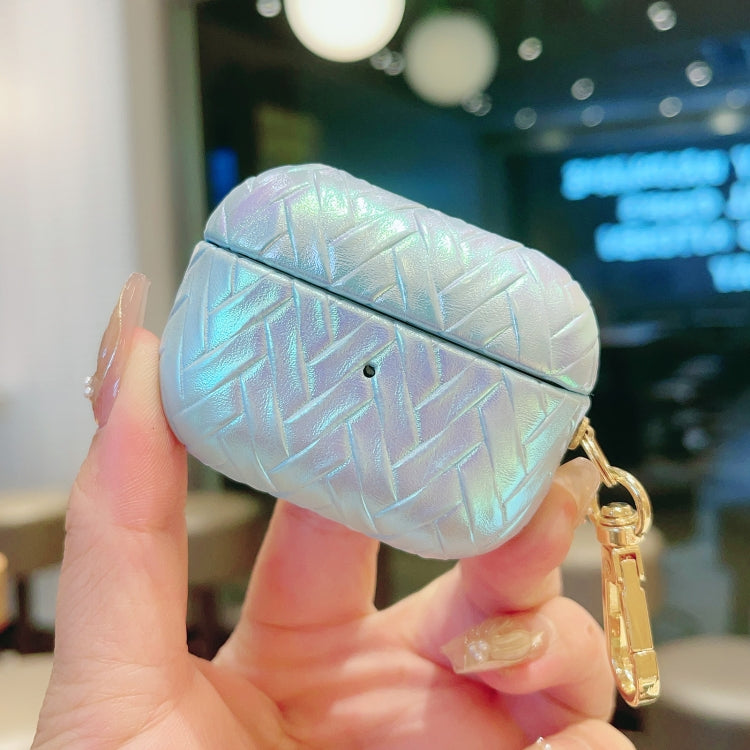 For AirPods Pro 2 Colorful Weaving Texture Earbuds Box PC Case with Hook(Blue) - For AirPods Pro 2 by PMC Jewellery | Online Shopping South Africa | PMC Jewellery | Buy Now Pay Later Mobicred
