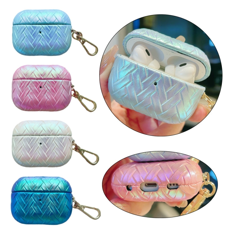 For AirPods Pro 2 Colorful Weaving Texture Earbuds Box PC Case with Hook(Pink) - free shipping - PMC Jewellery - Order now!