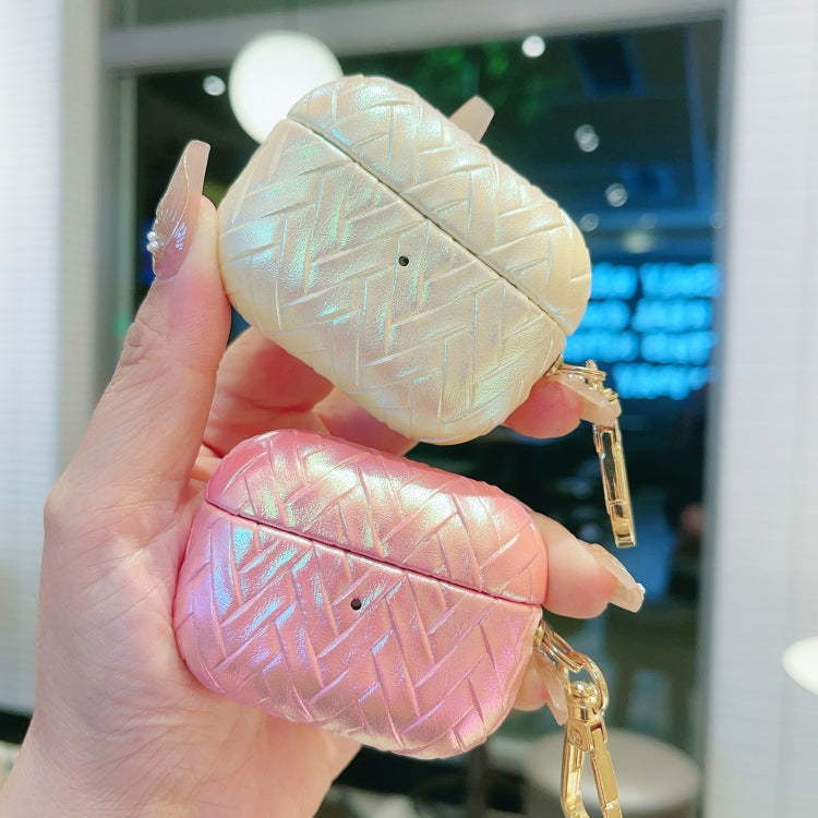For AirPods 4 Colorful Weaving Texture Earbuds Box PC Case with Hook(Pink) - For AirPods 4 by PMC Jewellery | Online Shopping South Africa | PMC Jewellery | Buy Now Pay Later Mobicred