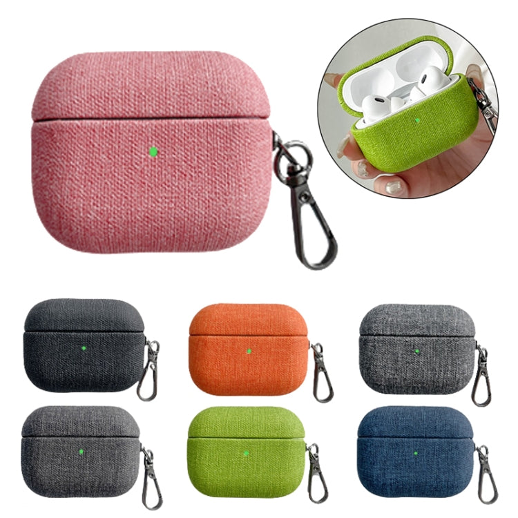 For AirPods Pro 2 Fine Cloth Texture Earbuds Box PC Case with Hook(Dark Grey) - For AirPods Pro 2 by PMC Jewellery | Online Shopping South Africa | PMC Jewellery | Buy Now Pay Later Mobicred