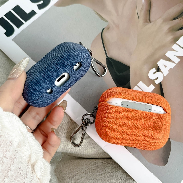 For AirPods 4 Fine Cloth Texture Earbuds Box PC Case with Hook(Orange) - For AirPods 4 by PMC Jewellery | Online Shopping South Africa | PMC Jewellery | Buy Now Pay Later Mobicred