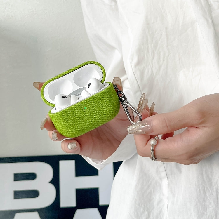 For AirPods Pro 2 Fine Cloth Texture Earbuds Box PC Case with Hook(Green) - For AirPods Pro 2 by PMC Jewellery | Online Shopping South Africa | PMC Jewellery | Buy Now Pay Later Mobicred