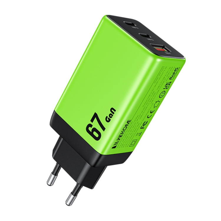 WK WP-U157 67W USB-C / Type-Cx2, USB GaN Fast Charger, Plug Type:EU Plug(Green) - free shipping - PMC TechLife - Order now!