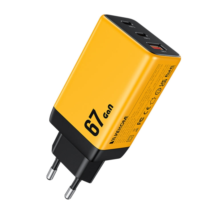 WK WP-U157 67W USB-C / Type-Cx2, USB GaN Fast Charger, Plug Type:EU Plug(Yellow) - free shipping - PMC TechLife - Order now!