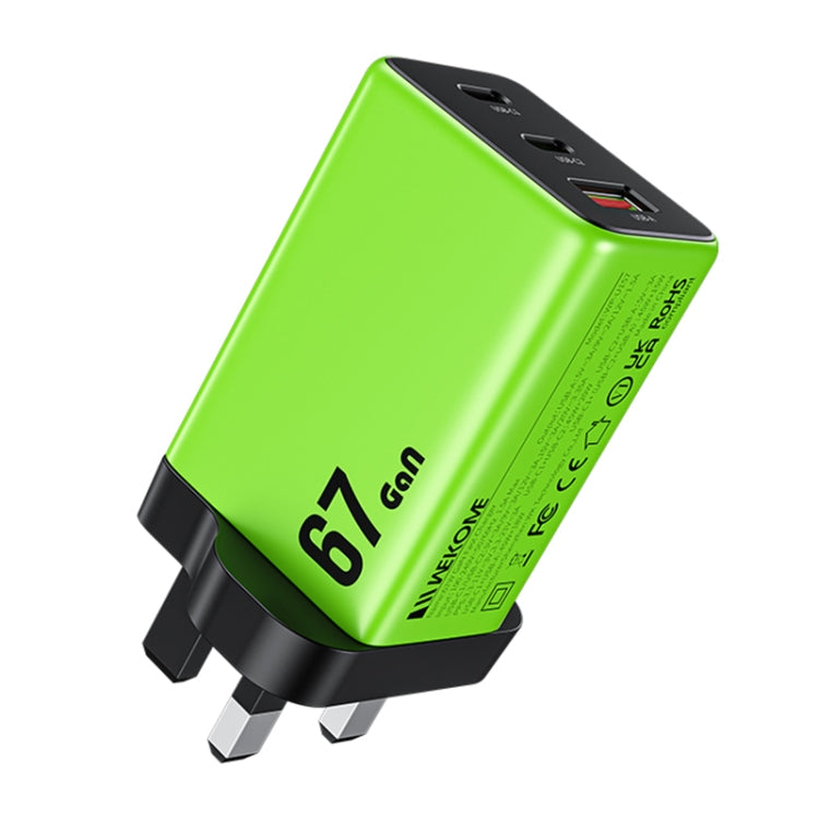 WK WP-U157 67W USB-C / Type-Cx2, USB GaN Fast Charger, Plug Type:UK Plug(Green) - USB Charger by WK | Online Shopping South Africa | PMC TechLife | Buy Now Pay Later Mobicred