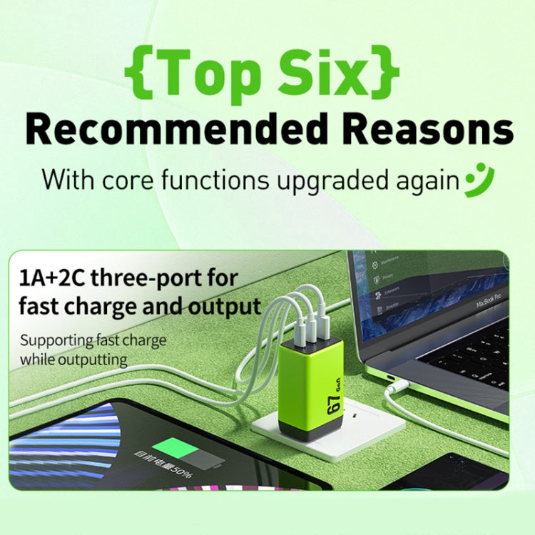 WK WP-U157 67W USB-C / Type-Cx2, USB GaN Fast Charger, Plug Type:UK Plug(Green) - USB Charger by WK | Online Shopping South Africa | PMC TechLife | Buy Now Pay Later Mobicred