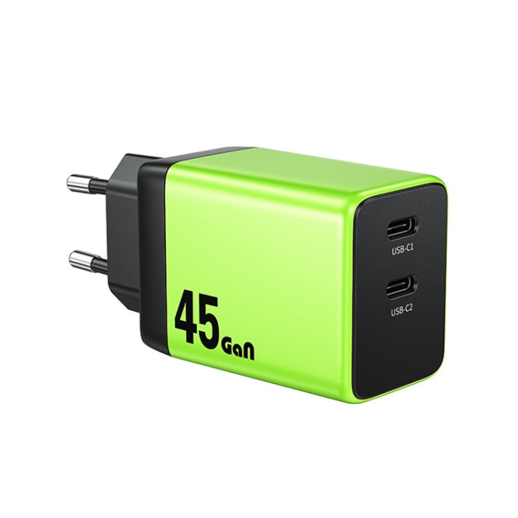 WK WP-U33 45W USB-C / Type-Cx2 GaN Fast Charger, Plug Type:EU Plug(Green) - free shipping - PMC TechLife - Order now!