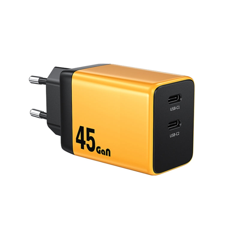 WK WP-U33 45W USB-C / Type-Cx2 GaN Fast Charger, Plug Type:EU Plug(Yellow) - free shipping - PMC TechLife - Order now!