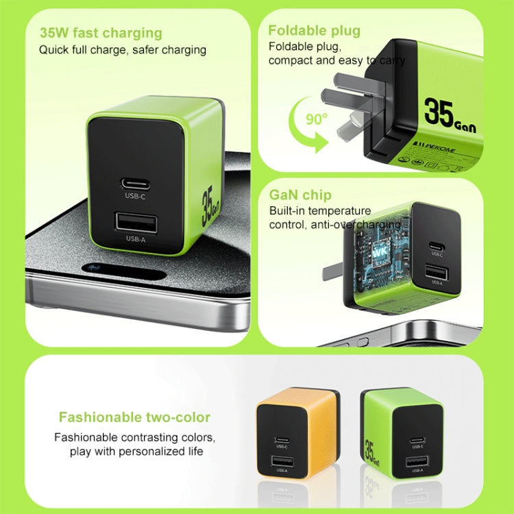 WK WP-U36 35W USB-C / Type-C, USB GaN Fast Charger, Plug Type:UK Plug(Green) - USB Charger by WK | Online Shopping South Africa | PMC TechLife | Buy Now Pay Later Mobicred