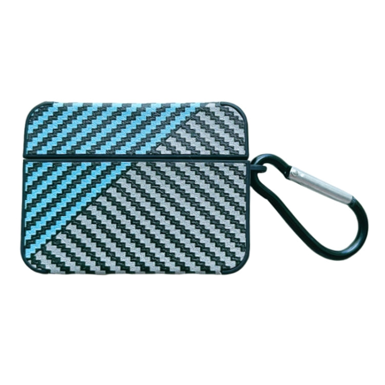 For AirPods Pro 2 Carbon Fibre Texture PU Earbuds Box PC Case with Hook(Sky Blue) - For AirPods Pro 2 by PMC Jewellery | Online Shopping South Africa | PMC Jewellery | Buy Now Pay Later Mobicred