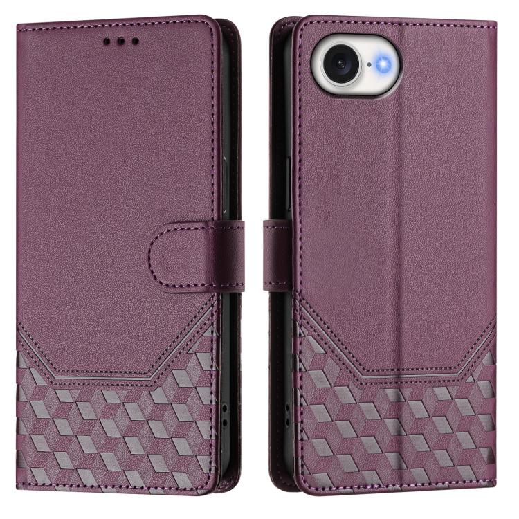 For iPhone 16e Honeycomb Embossing RFID Leather Phone Case(Violet) - iPhone 16e Cases by PMC TechLife | Online Shopping South Africa | PMC TechLife | Buy Now Pay Later Mobicred