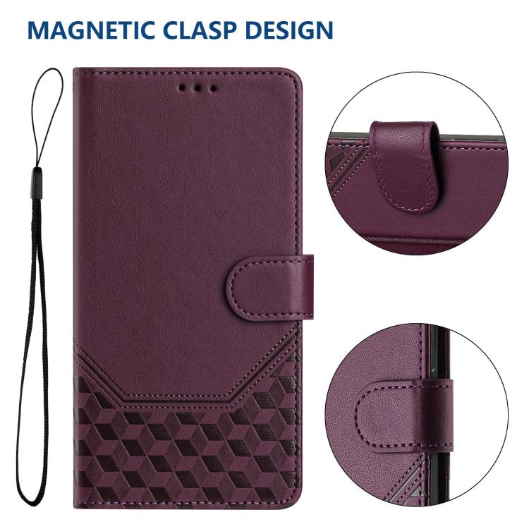 For iPhone 16e Honeycomb Embossing RFID Leather Phone Case(Violet) - iPhone 16e Cases by PMC TechLife | Online Shopping South Africa | PMC TechLife | Buy Now Pay Later Mobicred