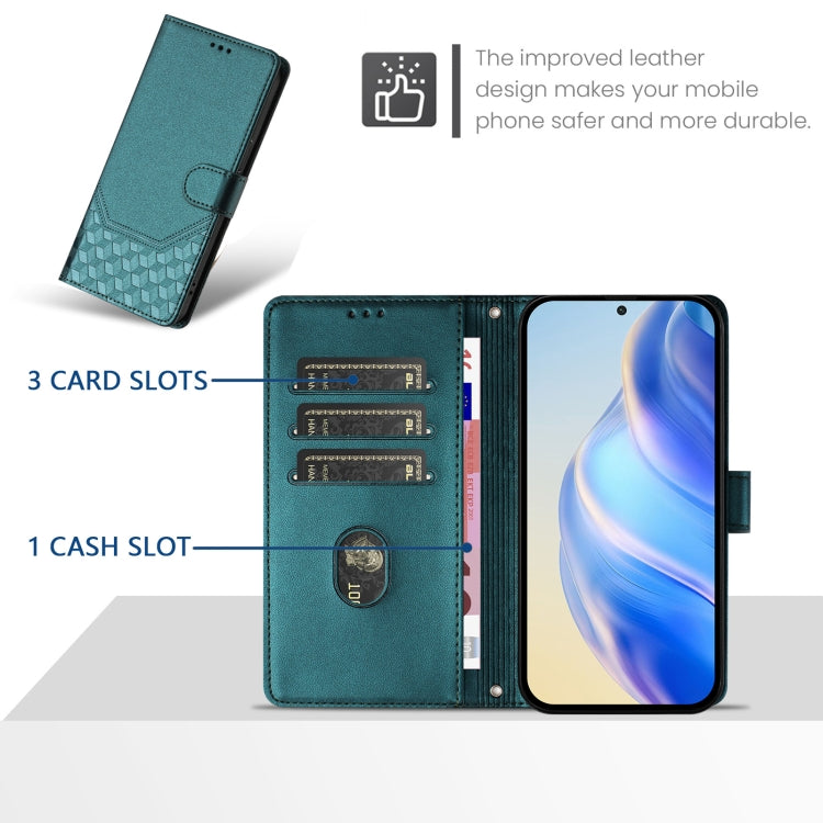 For Sony Xperia 5 VI 2024 Honeycomb Embossing RFID Leather Phone Case(Peacock Green) - Sony Cases by PMC Jewellery | Online Shopping South Africa | PMC Jewellery | Buy Now Pay Later Mobicred