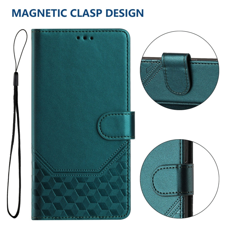 For Sony Xperia 5 VI 2024 Honeycomb Embossing RFID Leather Phone Case(Peacock Green) - Sony Cases by PMC Jewellery | Online Shopping South Africa | PMC Jewellery | Buy Now Pay Later Mobicred