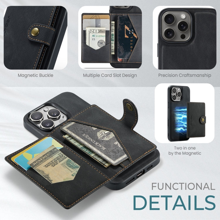 For iPhone 16 Pro JEEHOOD J01 Retro Magnetic Detachable Wallet Phone Case(Black) - free shipping - PMC Jewellery - Order now!
