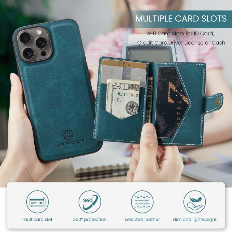 For iPhone 16 Pro JEEHOOD J01 Retro Magnetic Detachable Wallet Phone Case(Blue) - free shipping - PMC Jewellery - Order now!