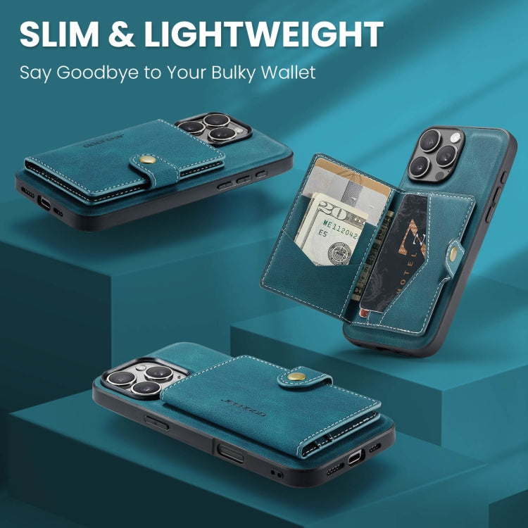 For iPhone 16 Pro JEEHOOD J01 Retro Magnetic Detachable Wallet Phone Case(Blue) - free shipping - PMC Jewellery - Order now!