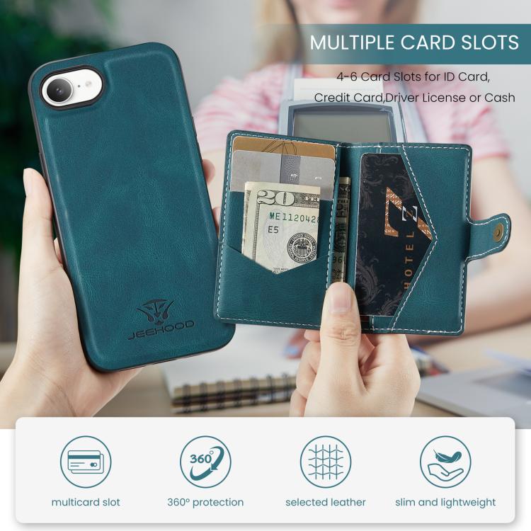 For iPhone 16e JEEHOOD J01 Retro Magnetic Detachable Wallet Phone Case(Blue) - free shipping - PMc TechLife - Order now!