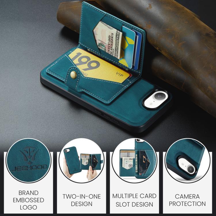 For iPhone 16e JEEHOOD J01 Retro Magnetic Detachable Wallet Phone Case(Blue) - free shipping - PMc TechLife - Order now!