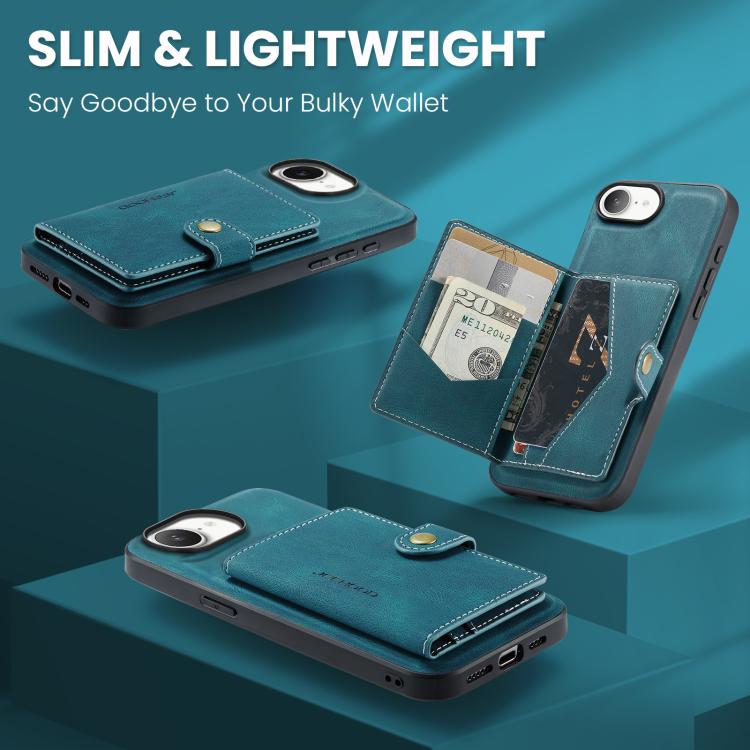For iPhone 16e JEEHOOD J01 Retro Magnetic Detachable Wallet Phone Case(Blue) - free shipping - PMc TechLife - Order now!