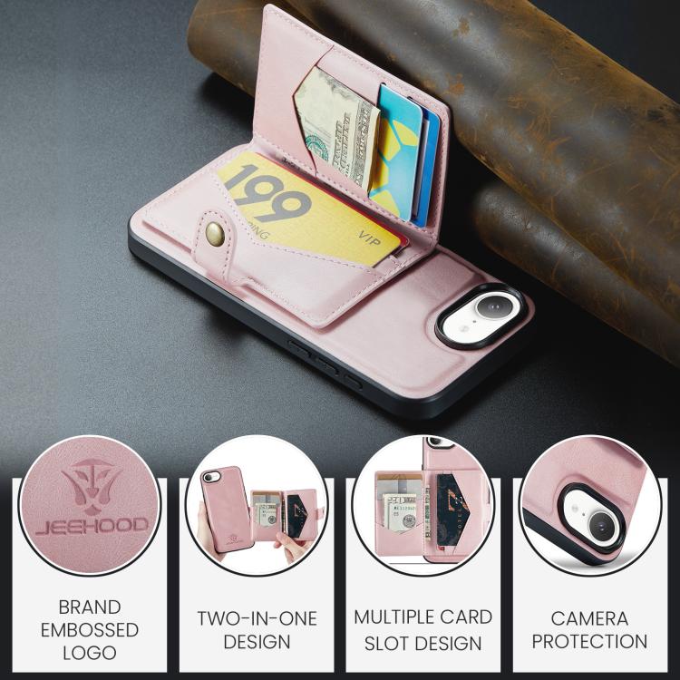 For iPhone 16e JEEHOOD J01 Retro Magnetic Detachable Wallet Phone Case(Pink) - free shipping - PMc TechLife - Order now!
