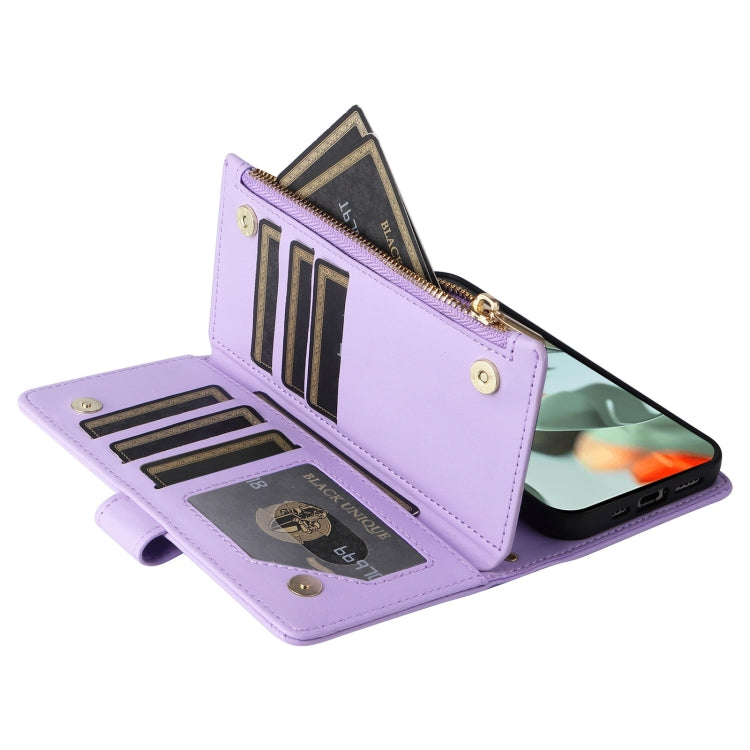 For Google Pixel 9 Pro XL Crossbody Zipper Wallet Rhombus Leather Phone Case(Purple) - Google Cases by PMC TechLife | Online Shopping South Africa | PMC TechLife | Buy Now Pay Later Mobicred