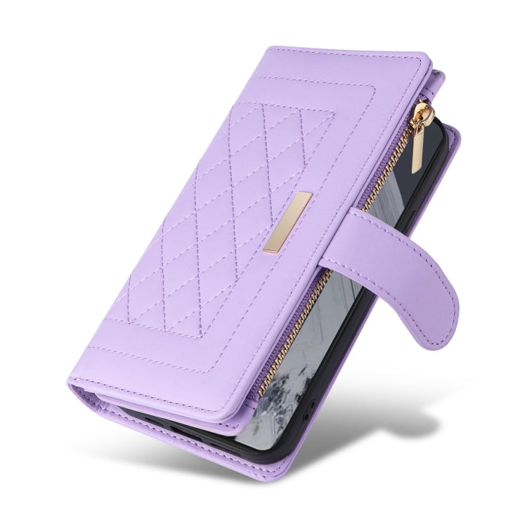 For Google Pixel 8 Pro Crossbody Zipper Wallet Rhombus Leather Phone Case(Purple) - Google Cases by PMC TechLife | Online Shopping South Africa | PMC TechLife | Buy Now Pay Later Mobicred