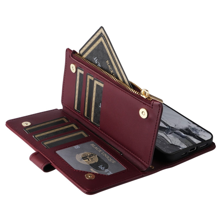 For Google Pixel 8 Pro Crossbody Zipper Wallet Rhombus Leather Phone Case(Wine Red) - Google Cases by PMC TechLife | Online Shopping South Africa | PMC TechLife | Buy Now Pay Later Mobicred