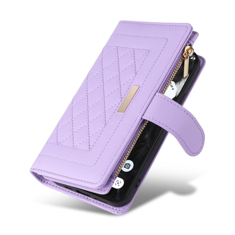 For Google Pixel 7 Crossbody Zipper Wallet Rhombus Leather Phone Case(Purple) - free shipping - PMC TechLife - Order now!