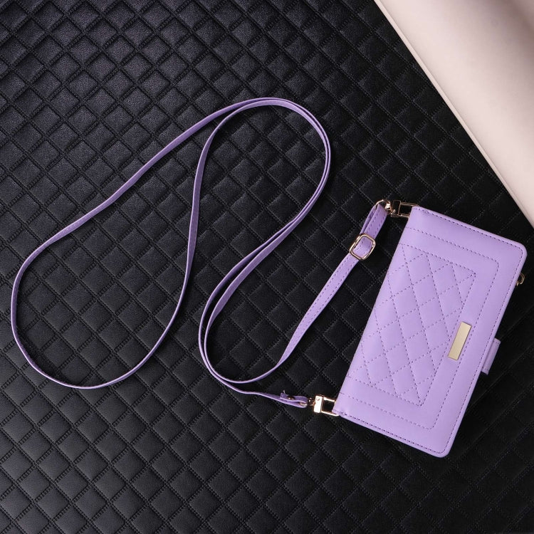 For Google Pixel 7a Crossbody Zipper Wallet Rhombus Leather Phone Case(Purple) - Google Cases by PMC TechLife | Online Shopping South Africa | PMC TechLife | Buy Now Pay Later Mobicred