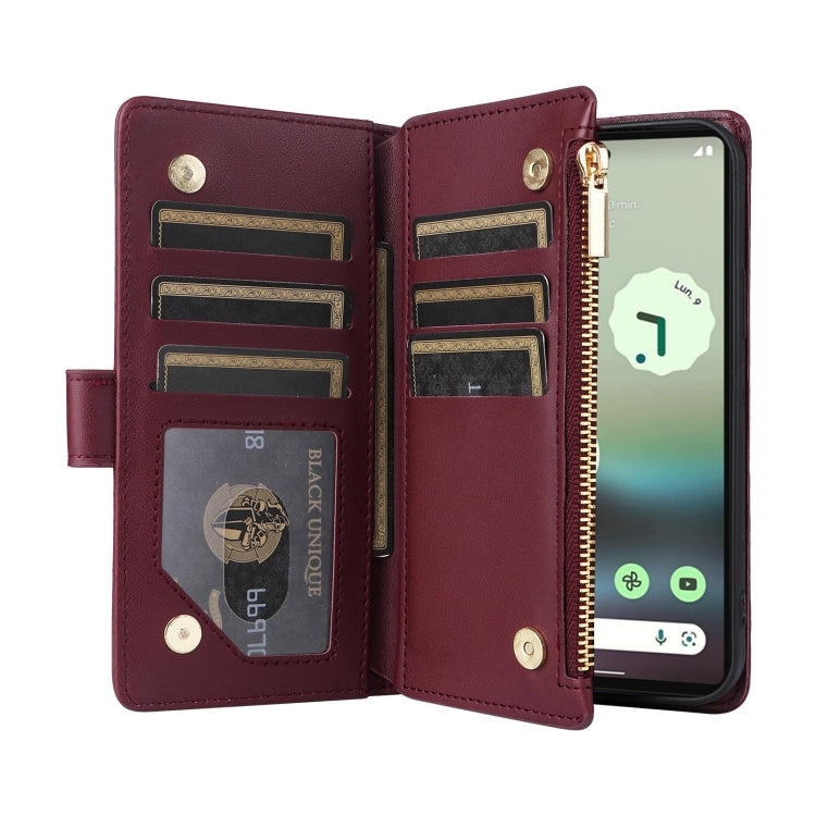 For Google Pixel 7a Crossbody Zipper Wallet Rhombus Leather Phone Case(Wine Red) - Google Cases by PMC TechLife | Online Shopping South Africa | PMC TechLife | Buy Now Pay Later Mobicred