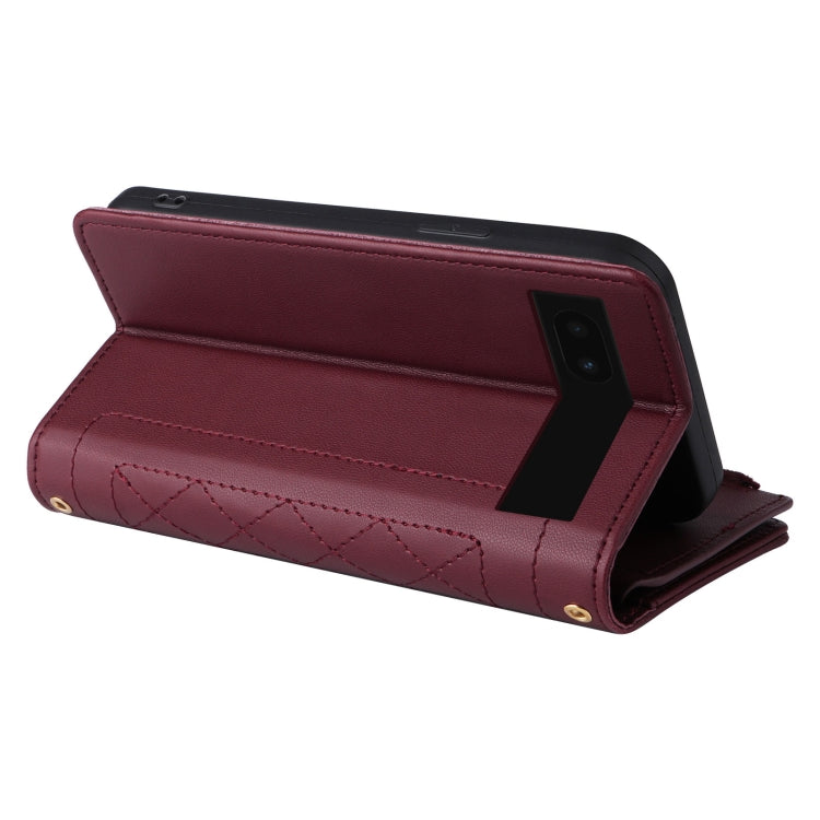 For Google Pixel 7a Crossbody Zipper Wallet Rhombus Leather Phone Case(Wine Red) - Google Cases by PMC TechLife | Online Shopping South Africa | PMC TechLife | Buy Now Pay Later Mobicred