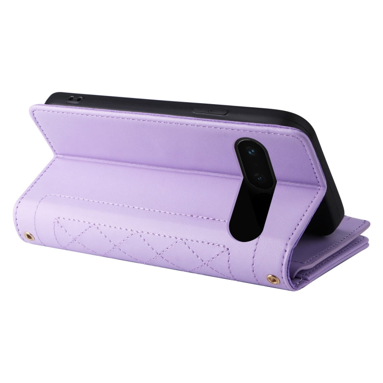 For Google Pixel 7 Pro Crossbody Zipper Wallet Rhombus Leather Phone Case(Purple) - Google Cases by PMC TechLife | Online Shopping South Africa | PMC TechLife | Buy Now Pay Later Mobicred