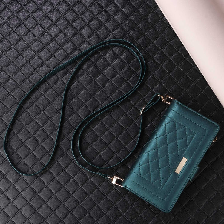 For Google Pixel 6a Crossbody Zipper Wallet Rhombus Leather Phone Case(Green) - Google Cases by PMC TechLife | Online Shopping South Africa | PMC TechLife | Buy Now Pay Later Mobicred